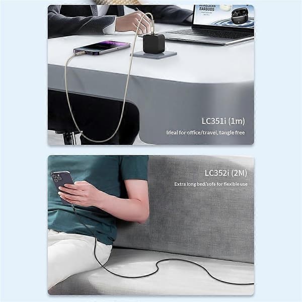 LDNIO LC352c 2m USB-C til USB-C kabel 240W PD3.1 hurtigopladningsdatakabel til bærbar computer og telefon Black