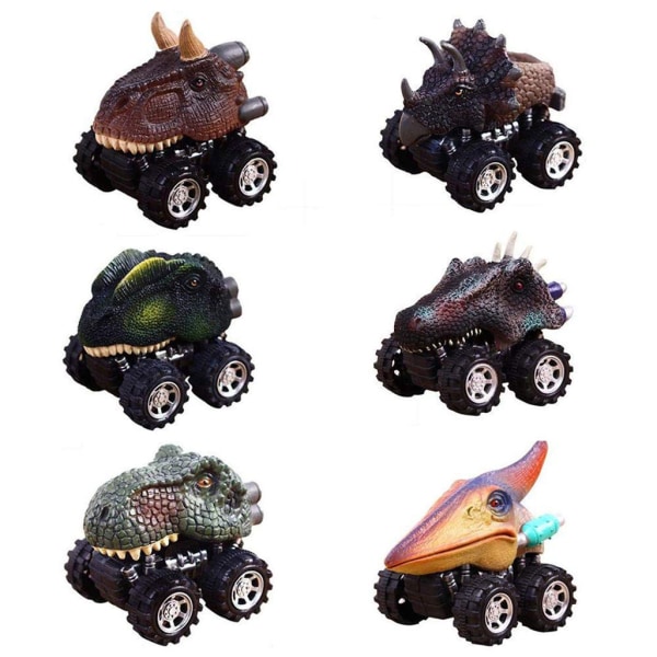 6PC Børnedagsgave Legetøj Dinosaur Model Mini Legetøj Bil Bagsiden af ​​Bilen Gave