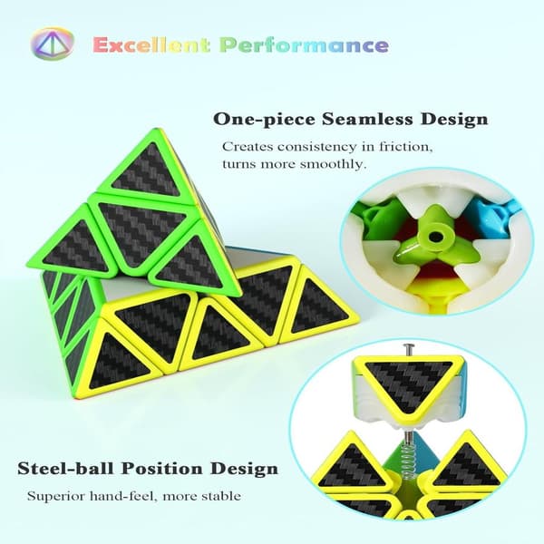 Speed Cube Sæt, 2X2 3X3 4X4 Pyramide Cube Stickerless med Instruktion [4 Pakke] (Carbon Fiber Cube Sæt)