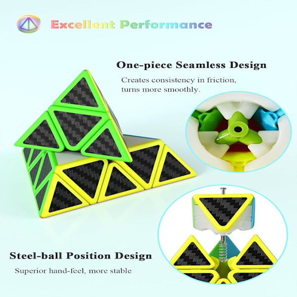 Speed Cube Set, 2X2 3X3 4X4 Pyramid Cube Stickerless med Instruktion [4 Pack] (Kolfiber Cube Set)