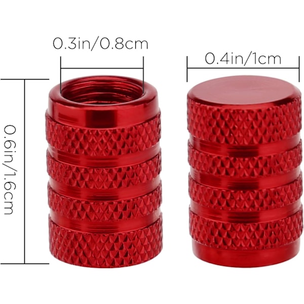 8 stk. Tønneformede Dekkventilhetter i Aluminium, Dekkventilhetter med Gummiring for Biler, SUV-er, Sykler, Lastebiler, Motorsykler (Rød)