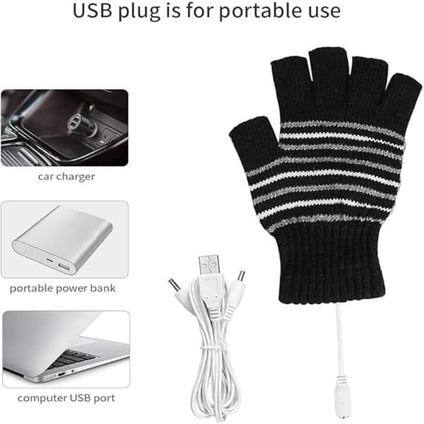 (Sort) USB-opvarmede handsker, vinteropvarmede handsker til mænd og kvinder