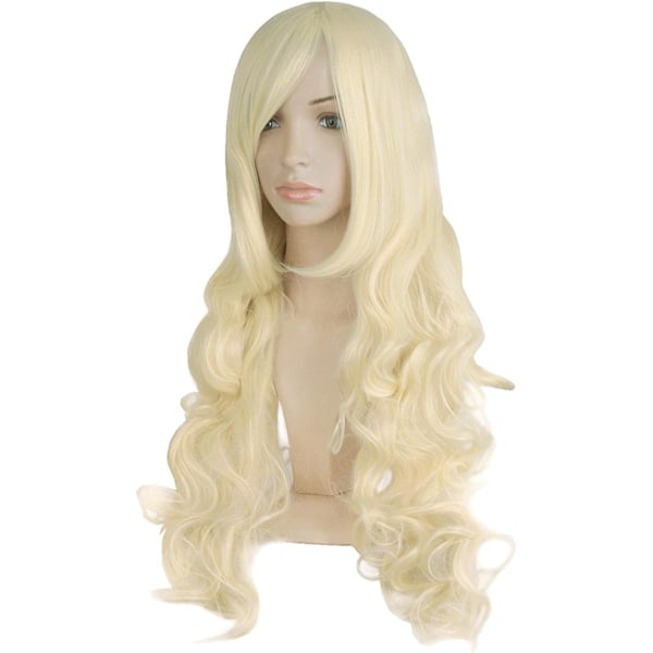 32 Tum/80 cm Charmig Lång Peruk för Kvinnor Lockig Vågig Cosplay Kostym Dam Party Peruk (Ljusblond) black
