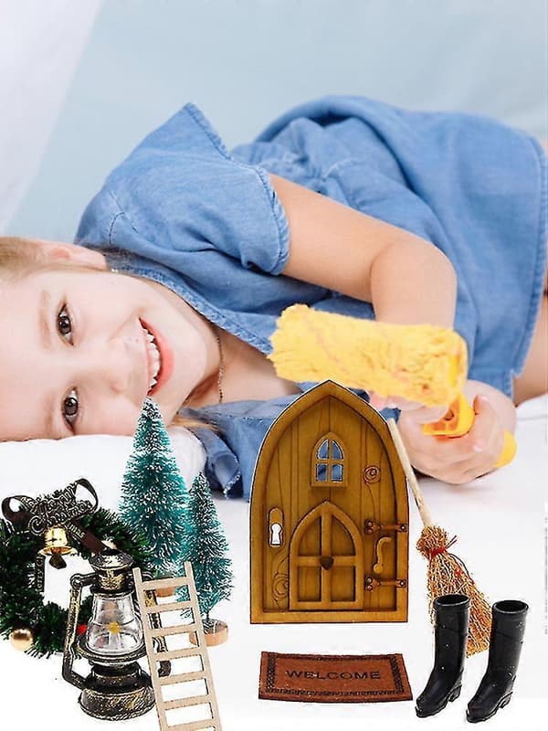 1:12 Dukkehus Miniature Julepynt Sæt - Retro Døre, Mini Scene Til Julekalender