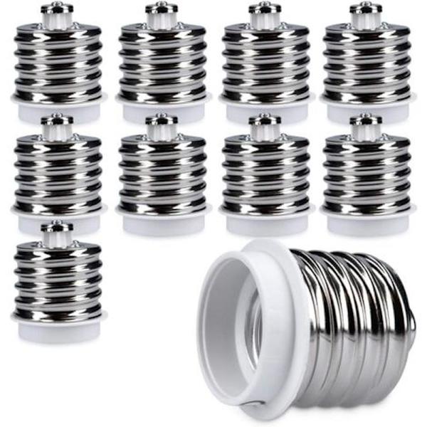 10x Sokkeladapter - 10x E40 til E27 Sokkelkonverter - E27 Base Lampeholderadapter til LED Halogenpære Gray
