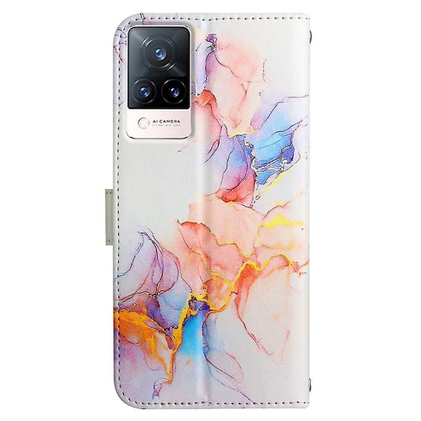 YB Printing Series-5 Anti-fall Phone Case Wallet Cover för vivo V21 4G/V21 5G White Style C vivo V21 5G