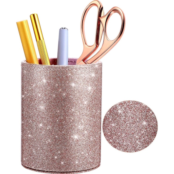 Glitter PU skinn pennholder skinnende luksus sminkebørsteholder kopp arrangør gave