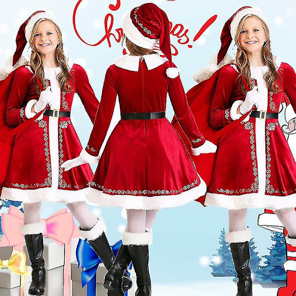 Jultomtedräkt för barn, Santa Claus Prinsessklänning, Cosplay-kläder för uppträdanden L