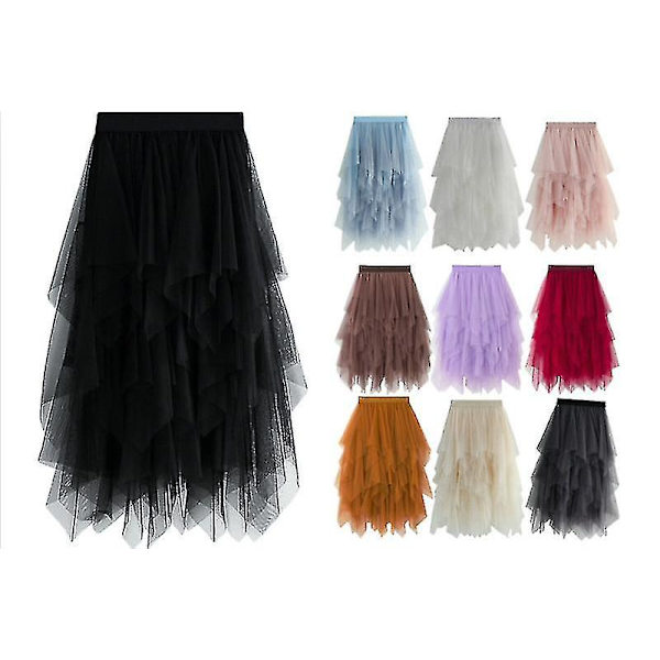 Kvinnor Hög Midja Slim Tulle Kjolar Elastisk Midja Mesh Lång Stycke Kjolar Klänning(svart/vit/ Rosa Många Färger)#jxsm8063