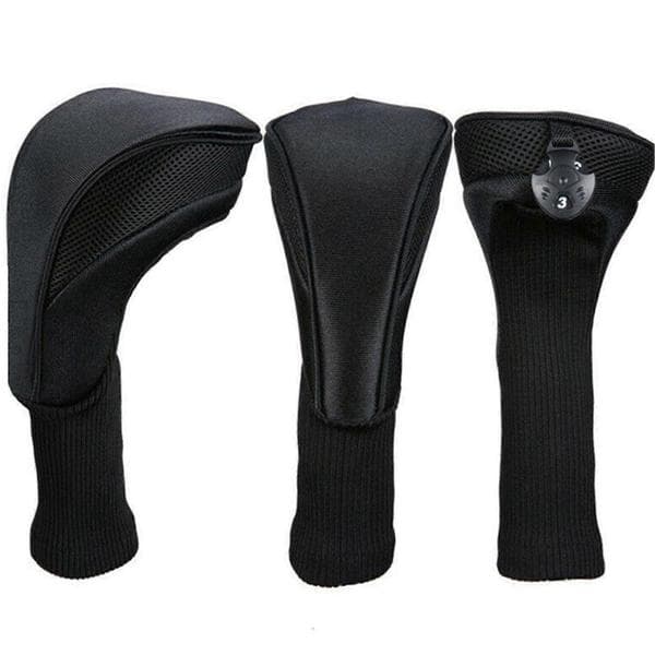 Utendørs golfkøllehodebeskyttere for woods lange utskiftbare golfhodebeskyttere 3 stk/sett Black