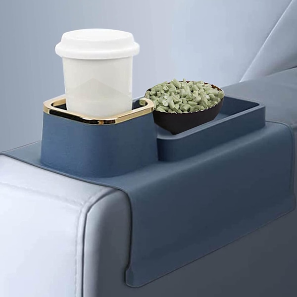 Sklisikker silikon sofaarm brett med koppholder Sofa koppholder brett Armrest Fjernkontroll og arrangør Blå