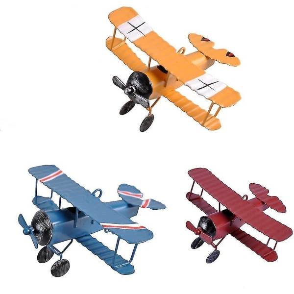 3 stk Vintage metallfly Modelljern Retro Fly Glider Biplan anheng Modell Fly Barneleke