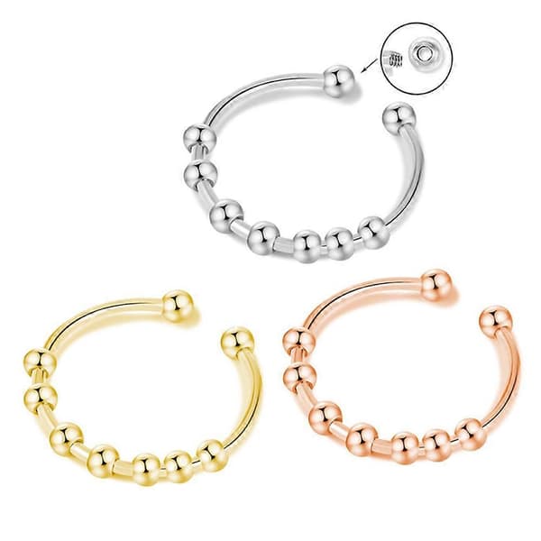 Angst Fidget Ringe i Rustfrit Stål Spinnerringe med Perler til Kvinder Mænd Gold