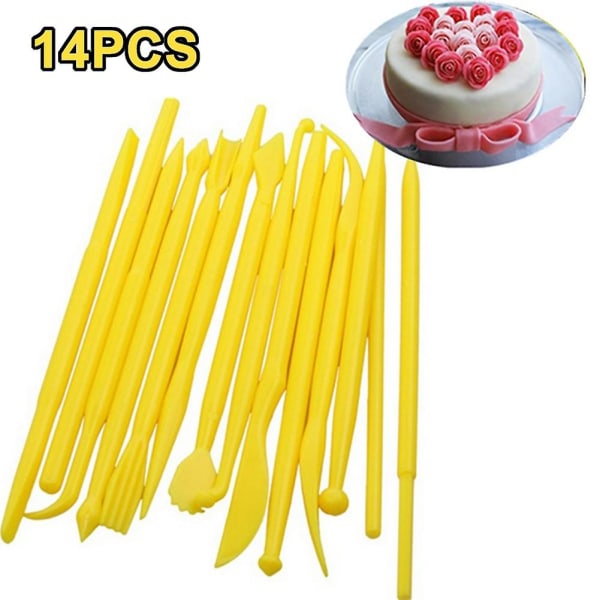 14 kpl Fondant-kakun mallinnustyökalut koristelu kukka savet sokerimassatyökalut Yellow 14pcs-Set