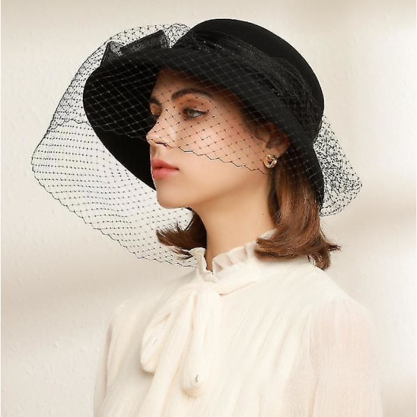 Top Hat Elegant Light Luxury Uld Hat Banket Top Hat Basin Hat Tulle Mesh Hat black