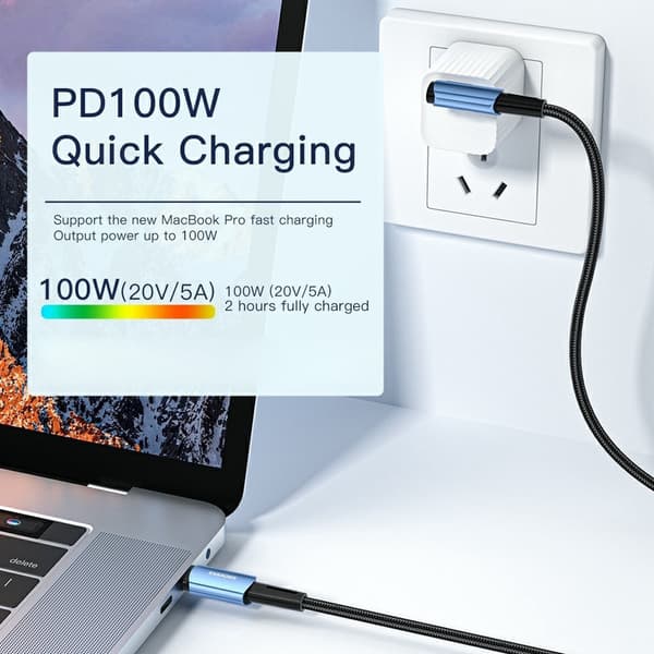 ESSAGER 1m 100W PD USB-C - USB-C Kulmalatauskaapeli Musta size 40