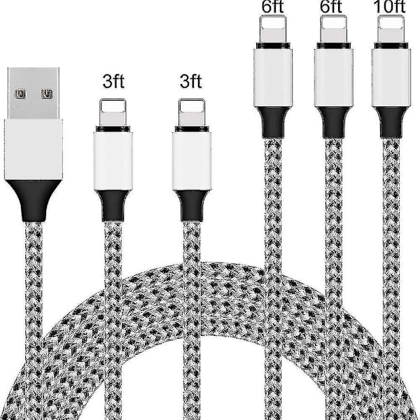 5-pack Iphone Laddare Lightning Kabel 10ft1 6ft2 3ft2 Flätad Iphone Kabel Data Synkroniseringsöverföringsladd C