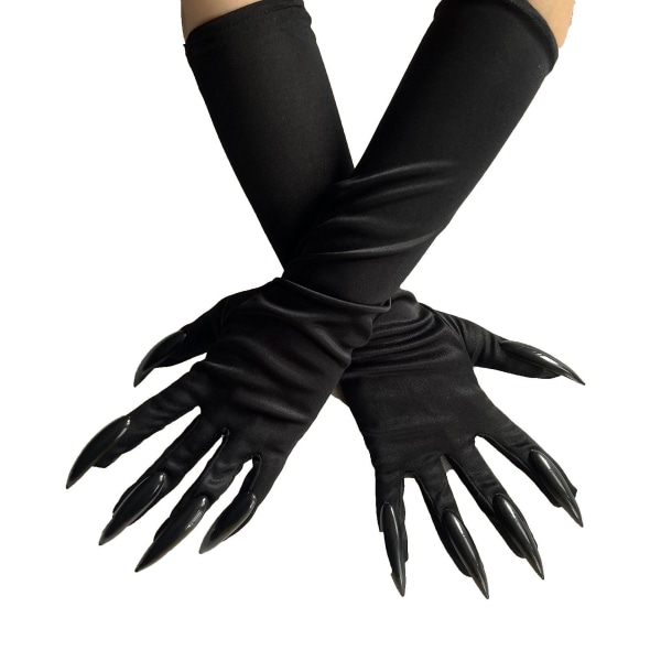 Halloween Pote Hansker Lange Fingernegler Sorte Fest Hansker Katteklør Halloween Rekvisitt Klør Hanske Cosplay Kostyme Tilbehør (1 Par, Svart)