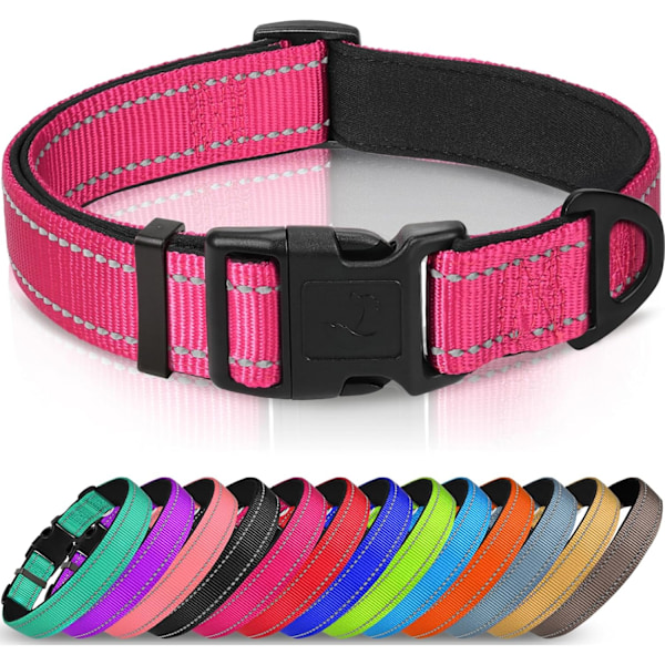 Reflekterande Hundhalsband, Mjuk Neoprenvadderad Andningsbar Nylon Djurhalsband Justerbart för Mellanstora Hundar, M, Orange pink xl