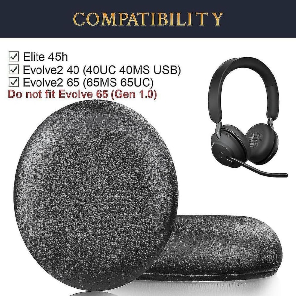 Erstatningsørepuder til Jabra Evolve2 65 (65ms 65uc Usb)/evolve2 40 (40uc 40ms Usb)/elite 45h trådløst on-ear headset