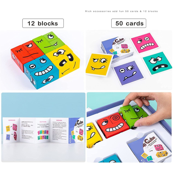 Puslespillblokker av tre, nyeste ansiktsskiftende kube Kubisk volum trepakke, pedagogisk fordel Intellektuell spilllekegave til barn førskolealder 3