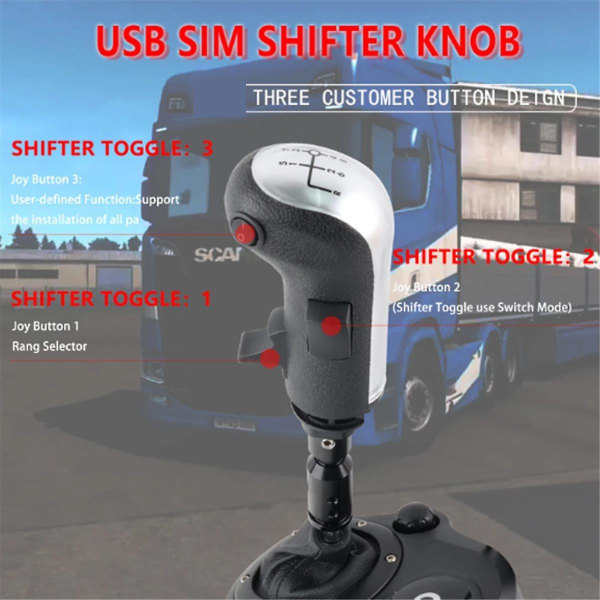 Est2 Shifter Knob Usb Game 18 Gear Shifter Knob 3 Switch Erstatning Skrs For G29 G27 G25 Th8a black  silver