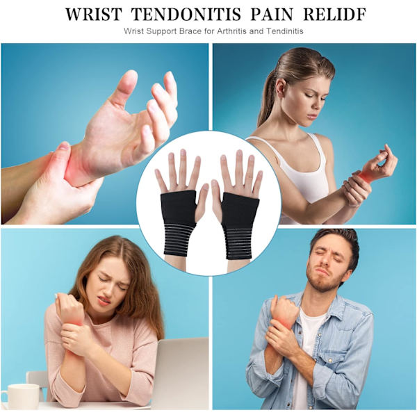 Elastisk handledsortos, 1 par andningsbara handledsstöd, handledsstöd för artrit, tendinit, karpaltunnelsyndrom och stukning, kvinnor och män (svart)