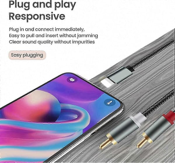Lightning til RCA-lydkabel: 1m Y-splitter kompatibel med iOS & DJ-controllere