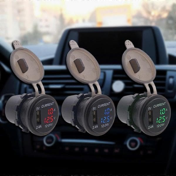 USB-uttakspanel Strømadapteruttak med voltmeterdesign egnet for SUV-er, båter, marine Red