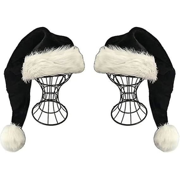 Black Santa Hat - Adults Deluxe Black And White Xmas Christmas Hat Pack 2 Pcs