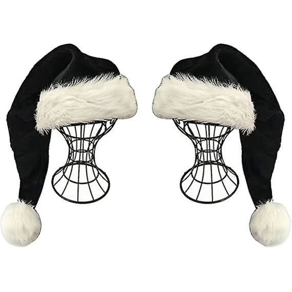 Musta joulupukin hattu - Adults Deluxe Black and White Xmas Christmas Hat Pack 2 kpl