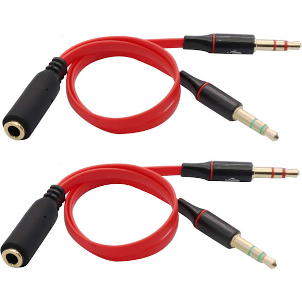 3,5 mm lydsplitterkabel, hodetelefonmikrofon splitter 3,5 mm AUX 3-pin hunn til 2 x 3,5 mm hann, for smarttelefoner, nettbrett, MP3, MP4 (20 cm)
