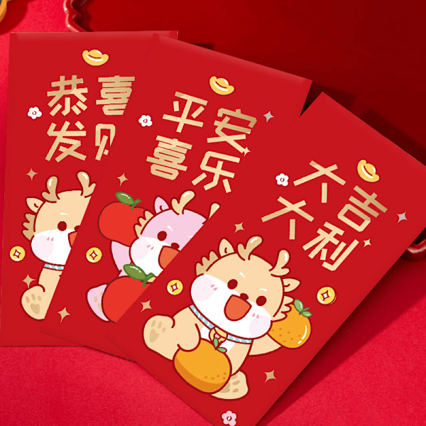 6 stk. Mini Bryllup Hongbao Bronzing Røde Kuverter til Nytår De A12