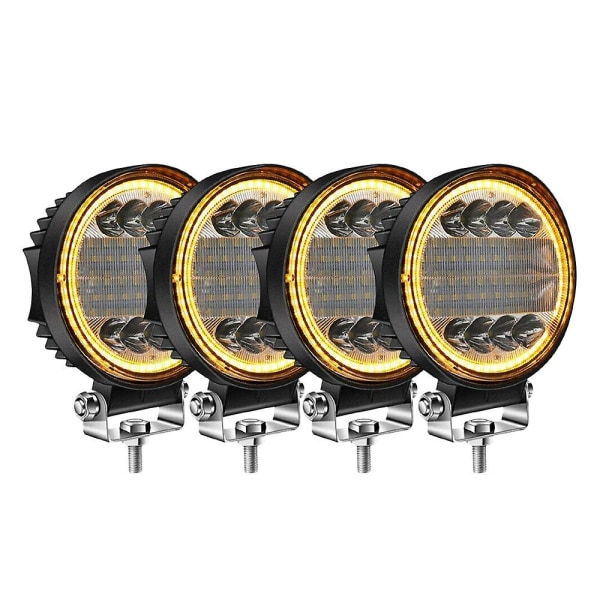 4x Led Work Light Pods Round Amber Spot Combo Light Amber Tåkelampe For Off Road Suv black