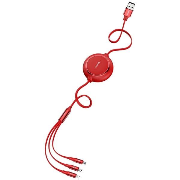 Basues 1,2 m 3-i-1 USB-C / Lightning / MicroUSB Udtrækkelig Rød size 92