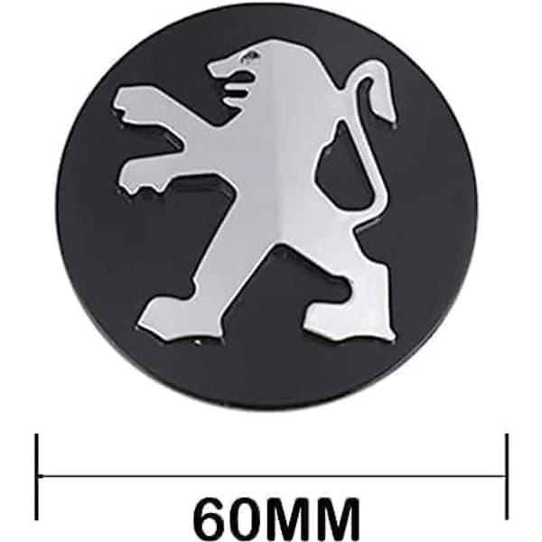 4 stk. Bilhjulscenterkapsler til Peugeot 60mm Sort, Navkapsler Cente-FA-