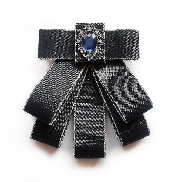 Fashion Ribbon Bow Tie Rhinestone Crystal Brosje Pin Bryllup Justerbare Bowties Black