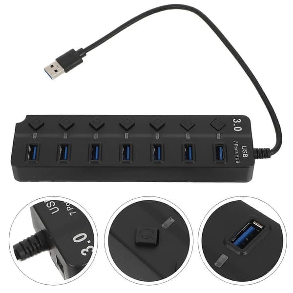USB-hub med flere USB-porter, 7-ports USB-splitteradapter for bærbar PC