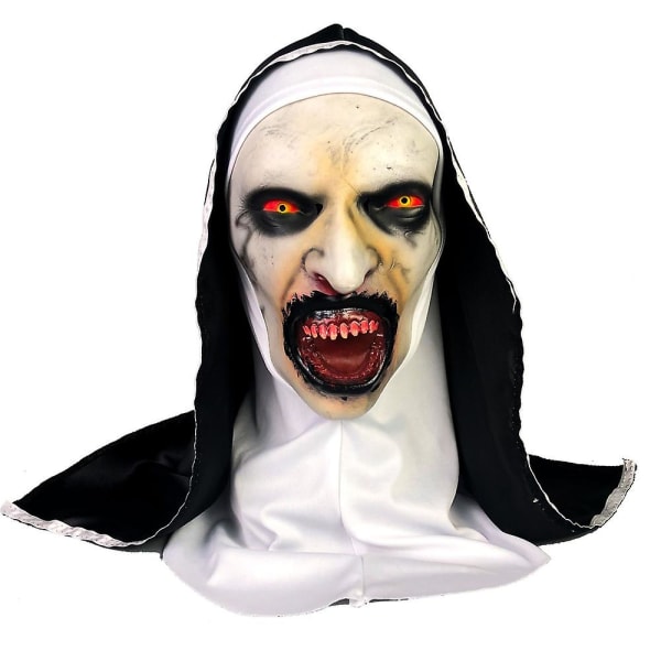 Uhyggelig Nonne Latex Maske Med Hovedtørklæde Krybende Fuld Ansigtshjelm Hovedbeklædning Til Djævel Cosplay Halloween Karneval Fest Kostume Rekvisitter B
