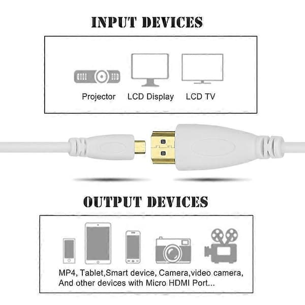 1m forgyldt Micro HDMI han til HDMI han kabel, 1.4 version (hvid) (hvid) Vit