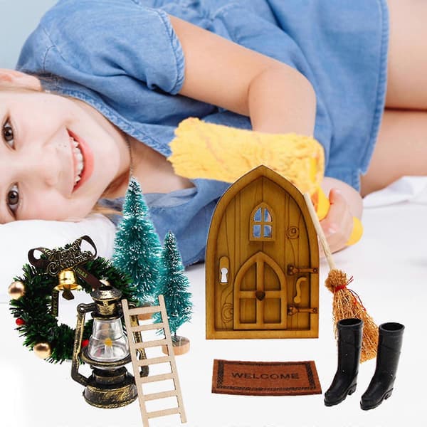 1:12 Dukkehus Miniature Julepynt Sæt - Retro Døre, Mini Scene Til Julekalender