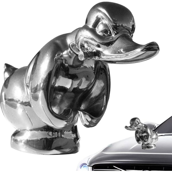 Vred And Duck Hood Ornament, Legering 3d Sjov And Duck Hood Ornament Bil Bonnet Ornament Vred Gummi And Dekoration -ys Ty silver