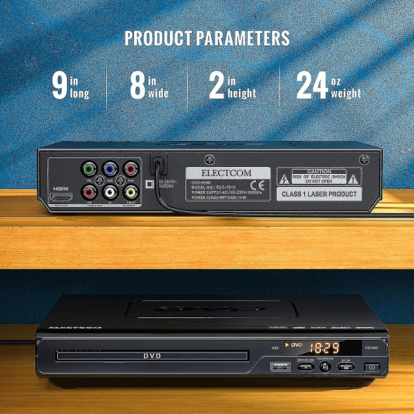 Dvd-spillere for TV, Blue Ray Dvd-spiller med fjernkontroll, HDMI-kabel (inkluderer rengjøringsklut) Wigslar