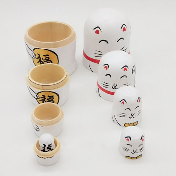 5 stk/sett Nesting Dolls Håndmalte Hjemmedekorasjon Tre Lykkekatt Matryoshka Gave Til Butikk