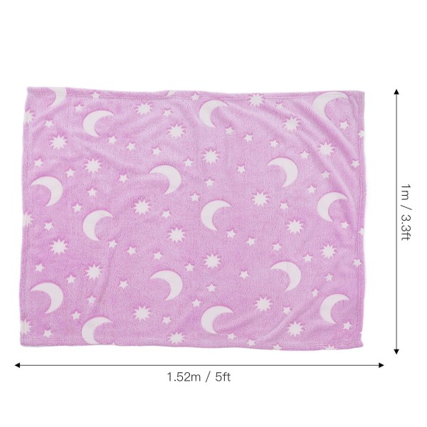 Lysende dobbeltsidet glødende polyestertæppe til børn - 1,52x1M - Airconditiontæppe til soveværelset (lilla)