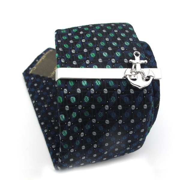 Højkvalitets mode-business-slipsclips Fin sølvfarvet båd-anker slipse-clips til mænds bryllupsskjorte slipsenålstilbehør (2 stk)