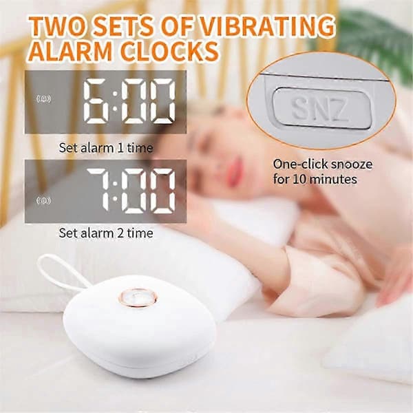 Vibrerande väckarklocka för tungsovare, justerbar vibration, LED-display, dubbla larm, vit ABS, resestorlek