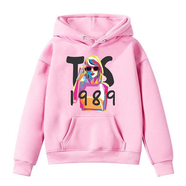 Barn Flickor Taylor Swift 1989 Printed tröja Casual Långärmade Luvtröjor Pullover Huvtröja Hoody Pink 9-10 Years