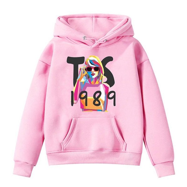 Barn Jenter Taylor Swift 1989 genser med trykk Uformell hettegensere med lange armer Pullover Hettegenser Hettegenser Pink 9-10 Years