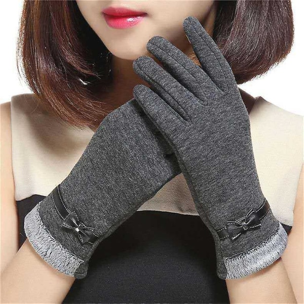 Høst og vinter kvinners ikke-omvendt fløyel berøringsskjerm varm sløyfe slankehansker finger koreansk stil hansker Average size gray